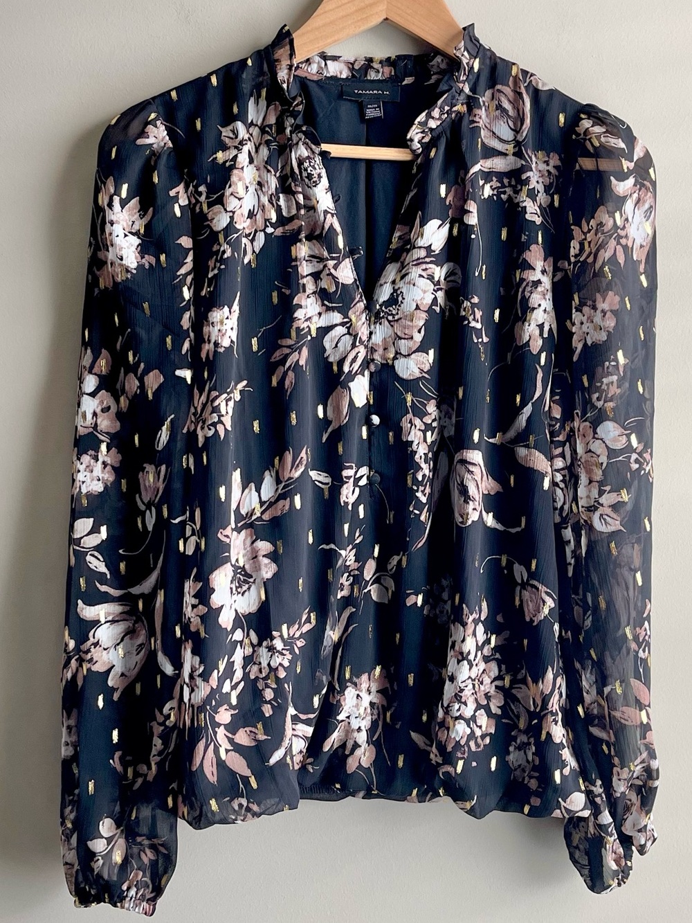 WEEKEND MaxMara Black Floral V-Neck Long Sleeve Blouse